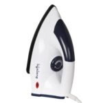 Lifelong Regalia Dry Iron—sleek white/navy; ideal corporate gift, upright with black soleplate and indicator.