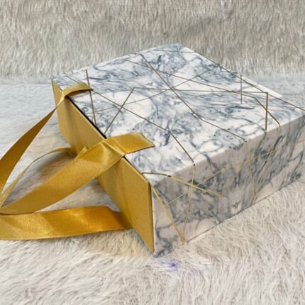 Marble-pattern Foil Print Bag Box with gold accents, ideal for luxury corporate gifting.