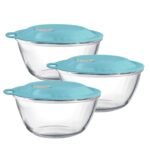 Treo By Milton Mixing Bowls set with blue lids—premium corporate gifting choice, displayed on white background.