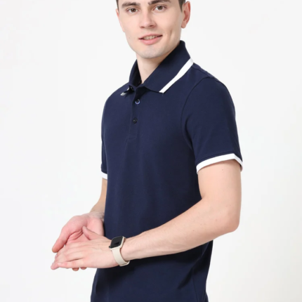 PUMA Pique Tipping Polo With Company Logo Navy Blue