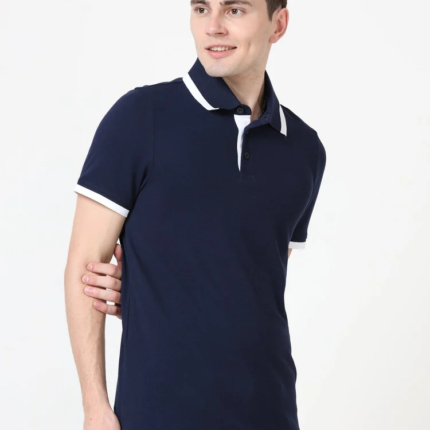 PUMA Pique Tipping Polo With Company Logo Navy Blue