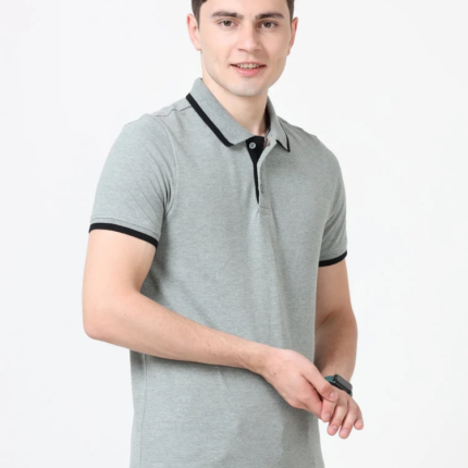 PUMA Pique Tipping Polo With Company Logo – Grey
