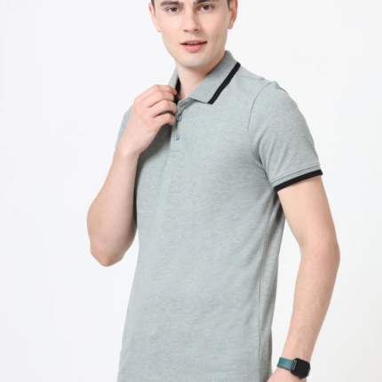 PUMA Pique Tipping Polo With Company Logo – Grey