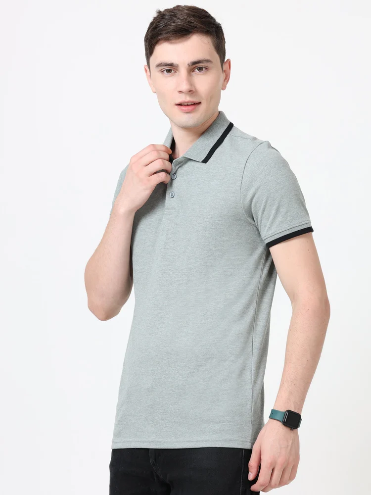 PUMA Pique Tipping Polo With Company Logo – Grey PUMA Pique Tipping Polo With Company Logo – Grey