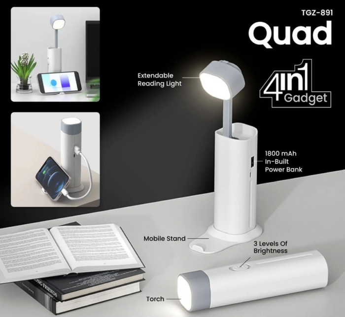 Quad 4 in 1 gadget with mobile stand and power bank