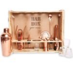 BarBox Home Bar Kit with Rustic Wood Wall-mount Stand (Rose Gold)