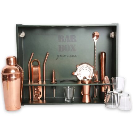 BarBox Home Bar Kit with Military Green Wall-mount Stand (Rose Gold)