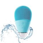 Blue silicone Lifelong massager brush, water-splashed—perfect premium corporate gift for facial care.