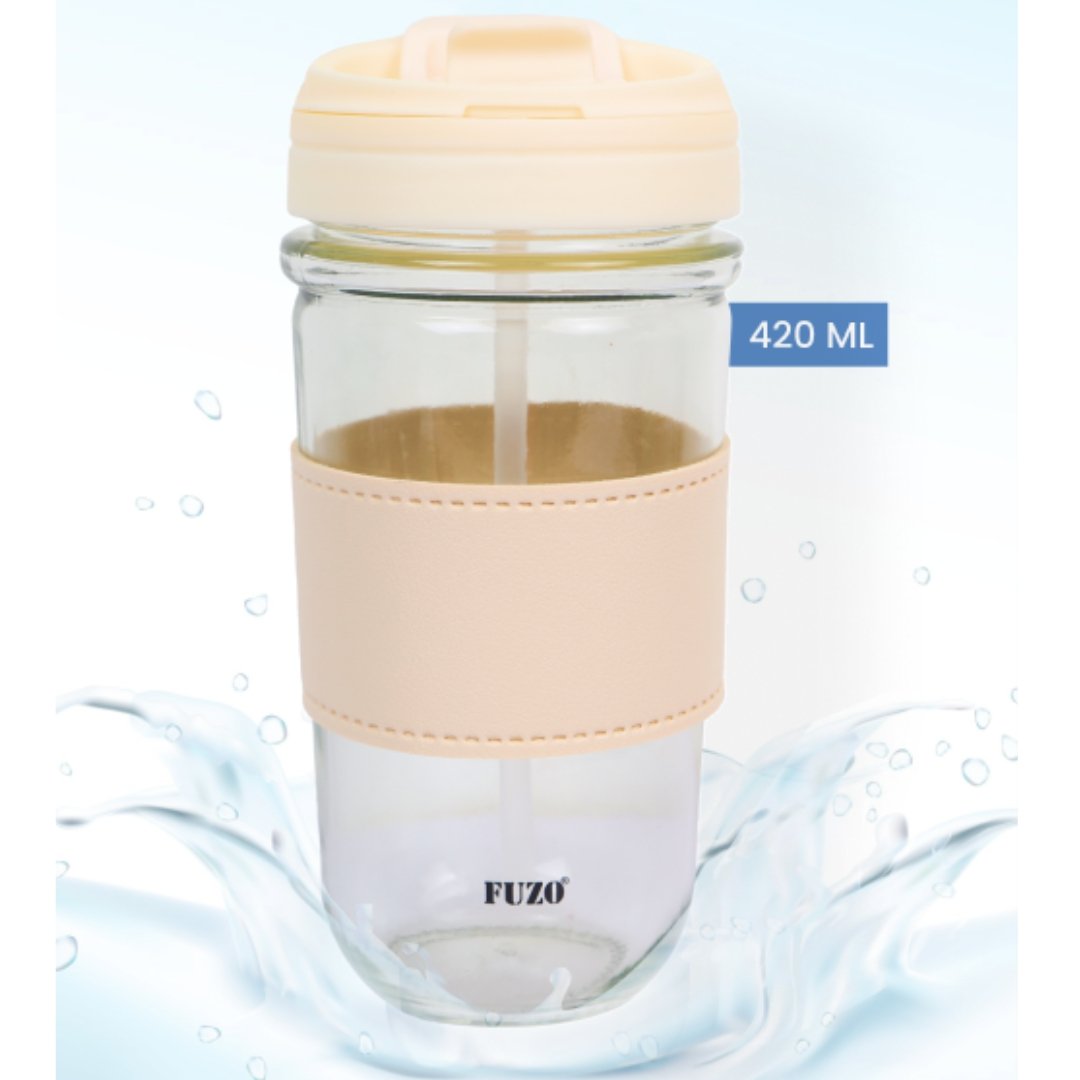 FlipSip 420ml Glass Mug with Dual Sipper Lid Custom Brand Logo 1