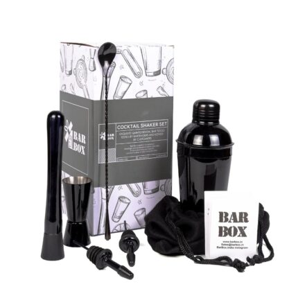 BarBox 6-Piece Premium Bar Tools Kit in Velvet Bag (Metallic Black)