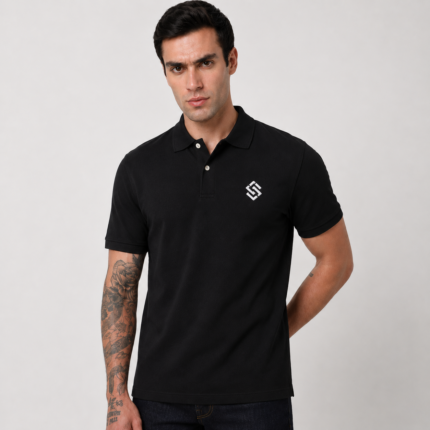 Custom printed polo t-shirt Black