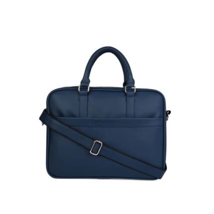 Navy blue Jack&Jones laptop bag, ideal for corporate gifting, with handles, strap, and front pocket.