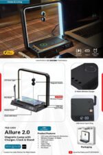 Allure 2.0 – Magnetic Desk Lamp with Wireless Charger, Clock & Stand