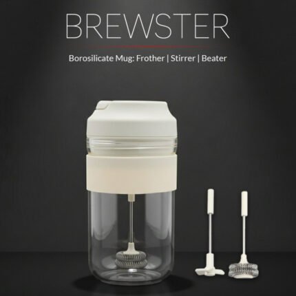 Brewster – Borosilicate Mug with Frother, Stirrer & Beater