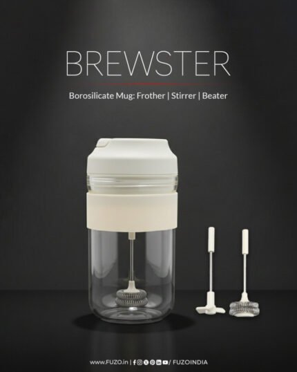 Brewster – Borosilicate Mug with Frother, Stirrer & Beater