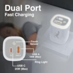 25W Fast Charger | Dual Port USB C PD + USB A QC 3.0 Wall Adapter with Night Light