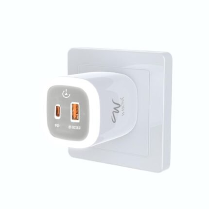 25W Fast Charger | Dual Port USB C PD + USB A QC 3.0 Wall Adapter with Night Light