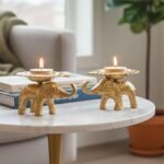 Brass Finish Metal Elephant Base Diya Set