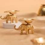 Brass Finish Metal Elephant Base Diya Gift Set For Diwali